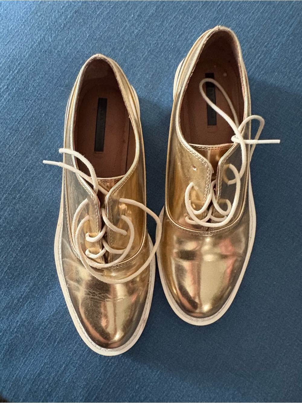 Zara Metallic Gold Lace-Up Flats